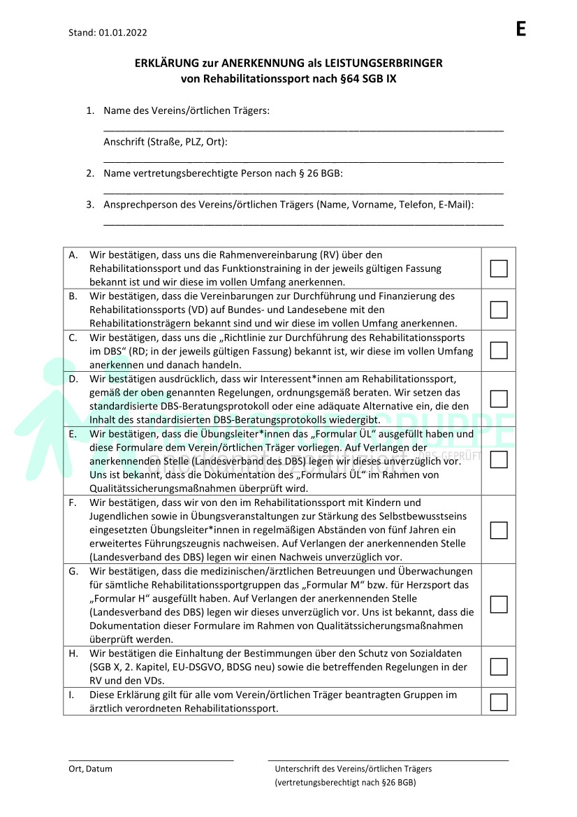Erste Seite der PDF-Datei: Formular E gültig ab 01.01.2022 ausfüllbar