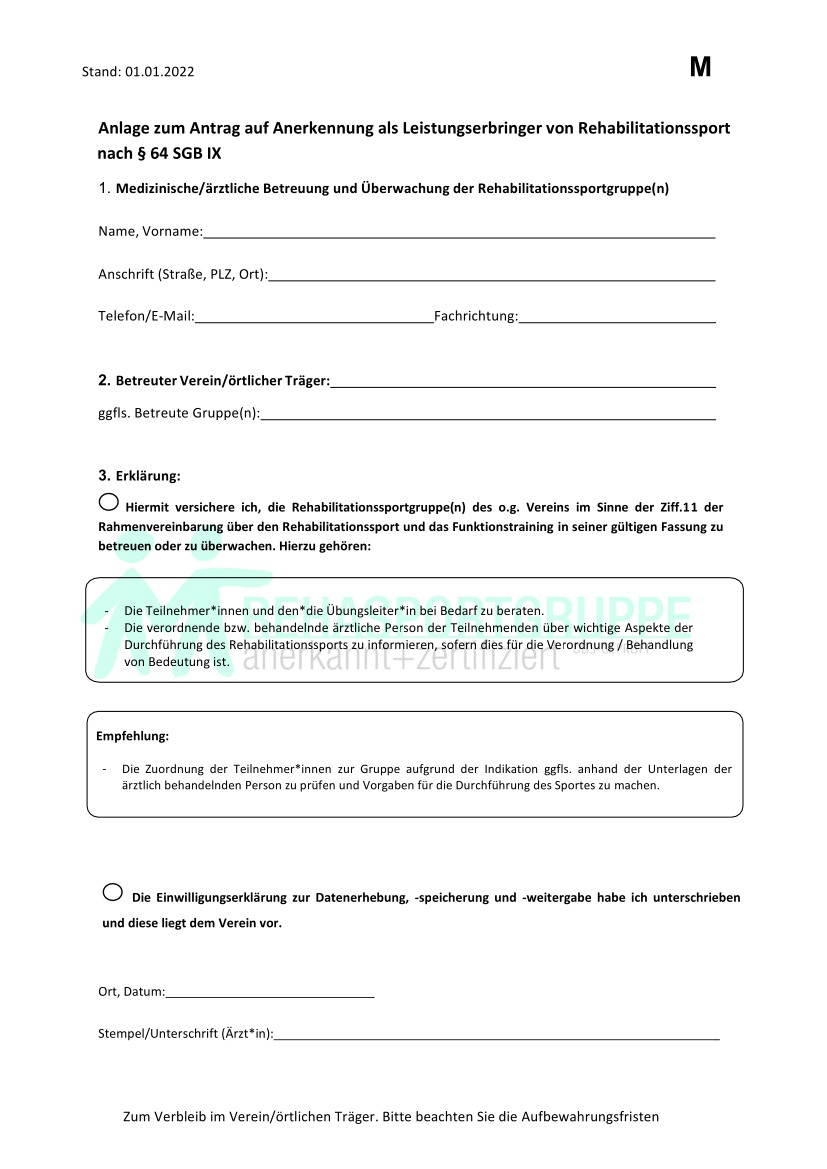 Erste Seite der PDF-Datei: Formular M gültig ab 01.01.2022 ausfüllbar
