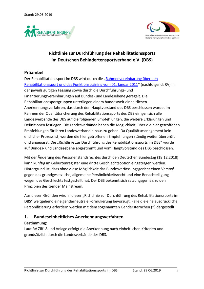 Erste Seite der PDF-Datei: Richtlinie_zur_Durchführung_des_Rehasports_im_DBS_2019-06-29