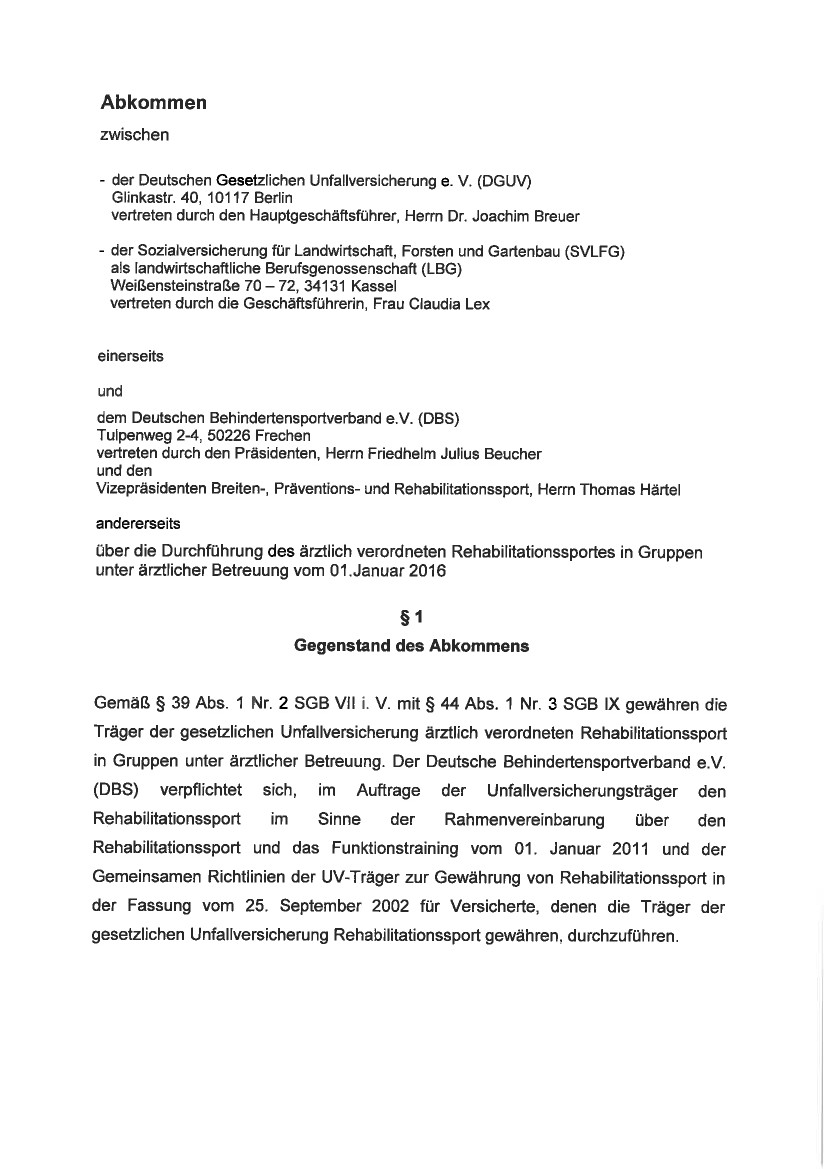 Erste Seite der PDF-Datei: Vereinbarung Rehasport DGUV-DBS 01.01.2016