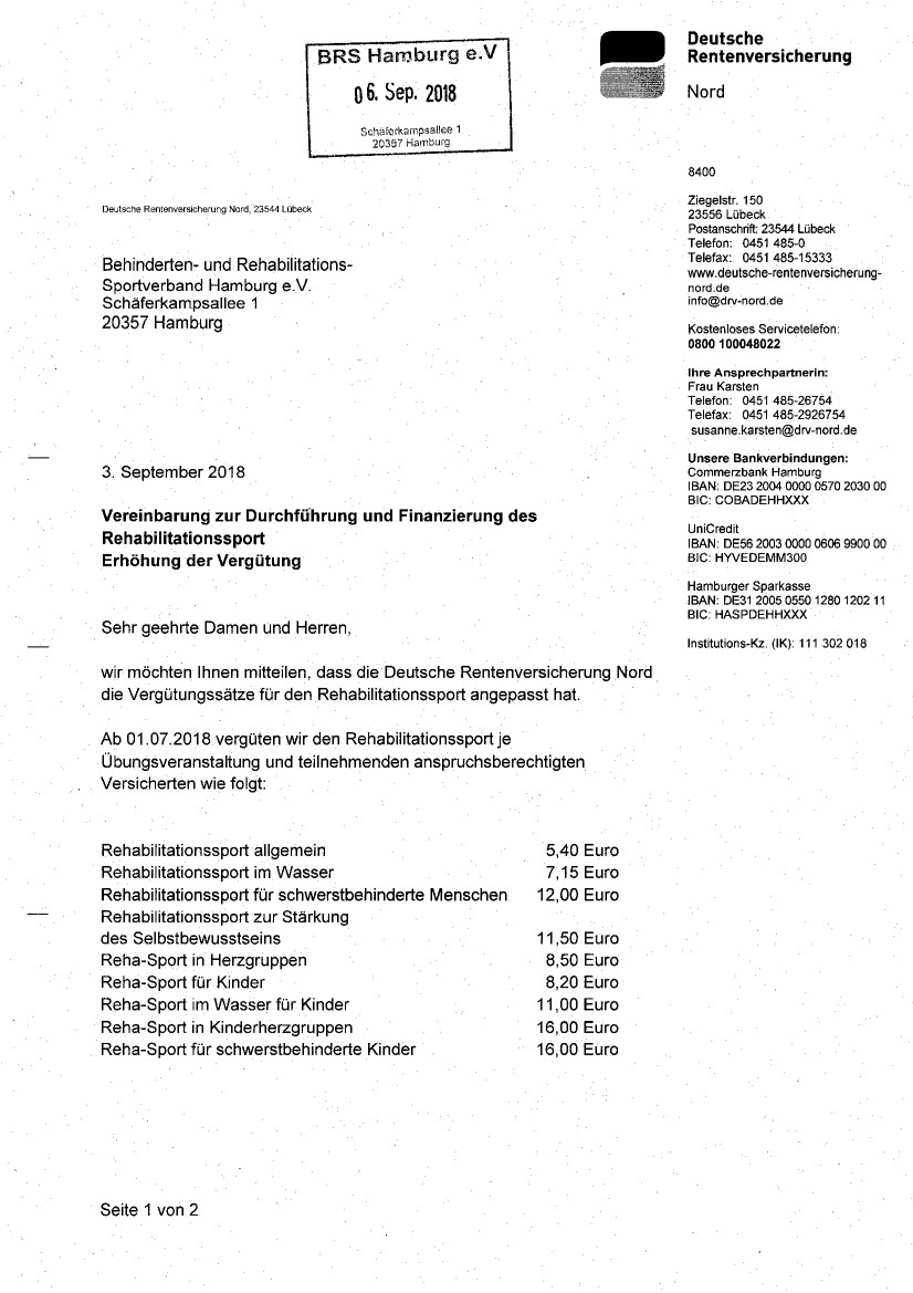 Erste Seite der PDF-Datei: Vergütungssätze DRV-Nord Vergütung Rehasport ab 2018-07-01