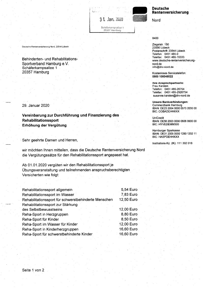Erste Seite der PDF-Datei: Vergütungssätze DRV-Nord Vergütung Rehasport ab 2020-01-01