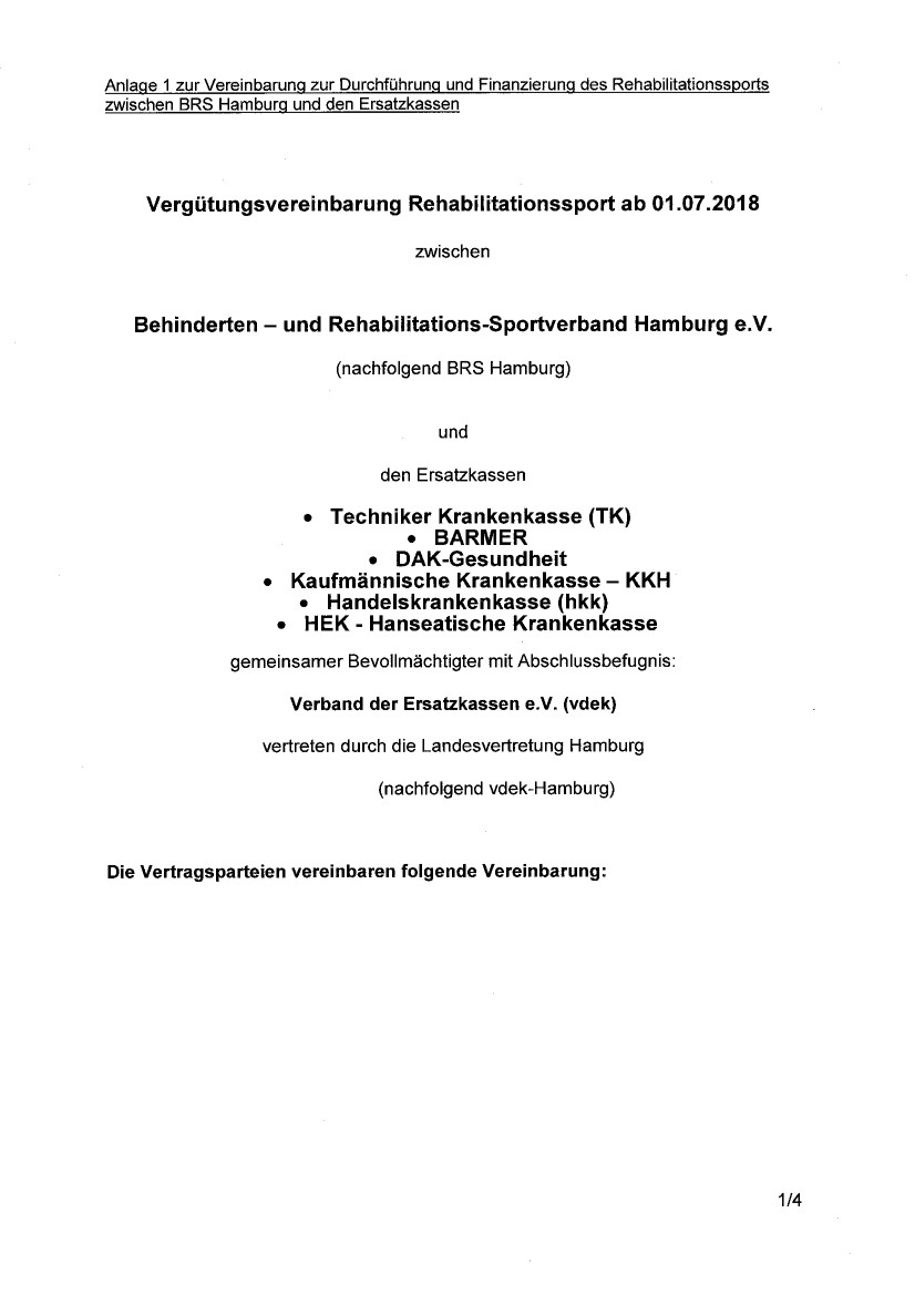Erste Seite der PDF-Datei: Vergütungsvereinbarung vdek-Hamburg 2018