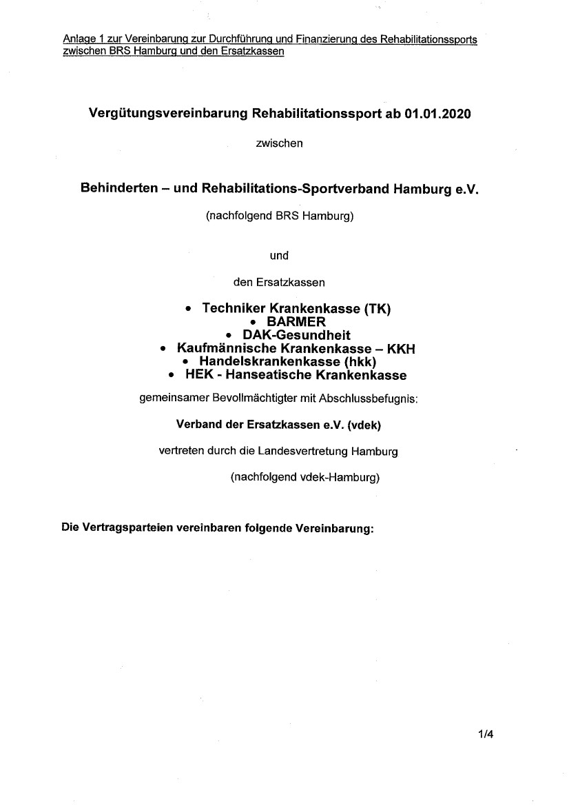 Erste Seite der PDF-Datei: Vergütungsvereinbarung vdek-Hamburg 2020