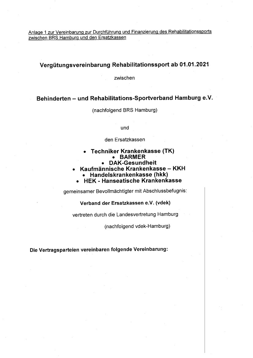 Erste Seite der PDF-Datei: Vergütungsvereinbarung vdek-Hamburg 2021