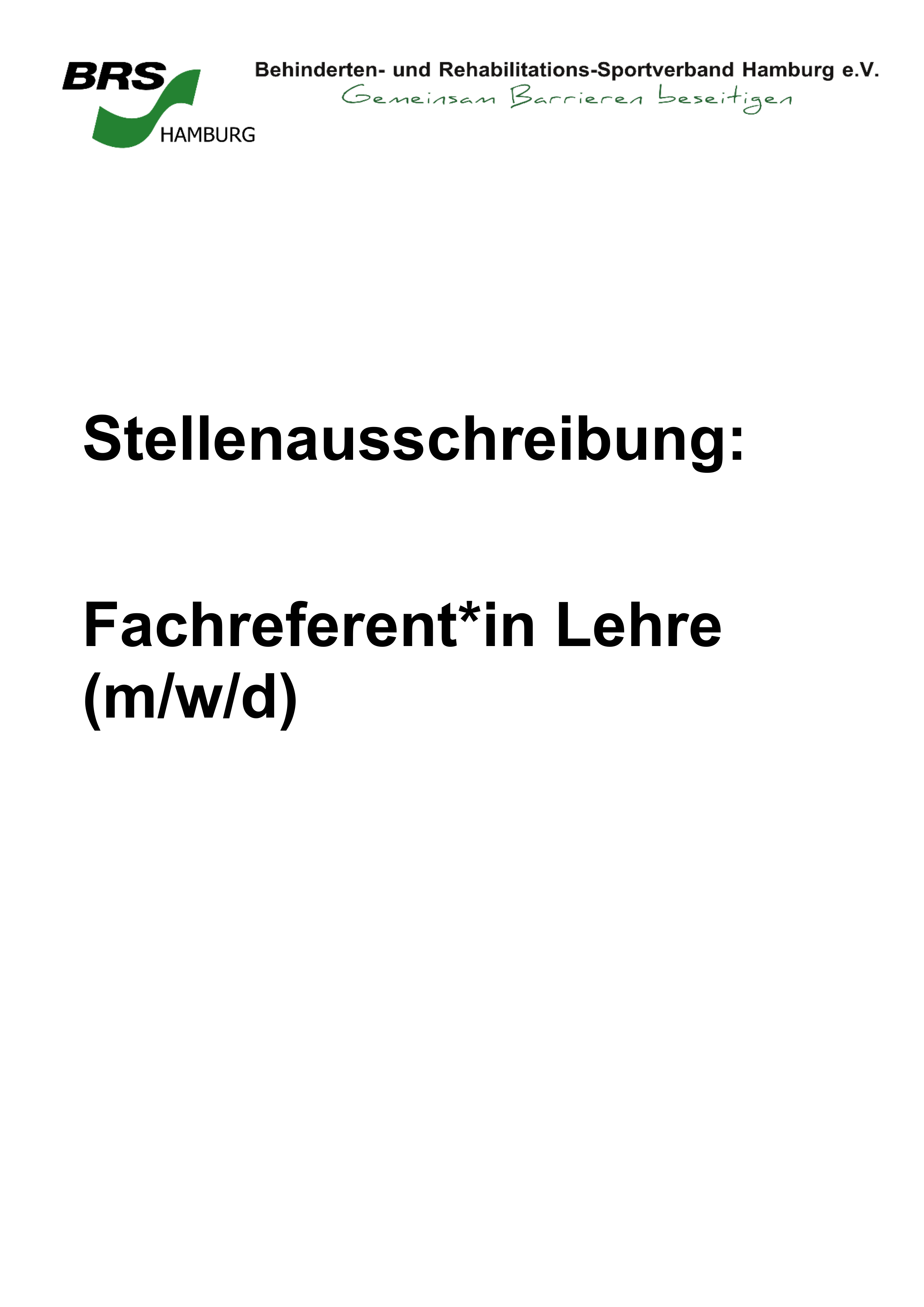 Text: Stellenausschreibung: Fachreferent*in Lehre