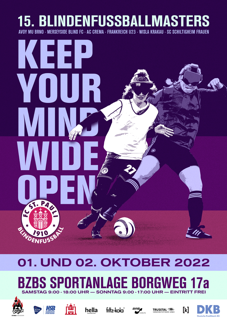 Plakat des fünfzehnten Blindefußballmasters beim FC Sankt Pauli