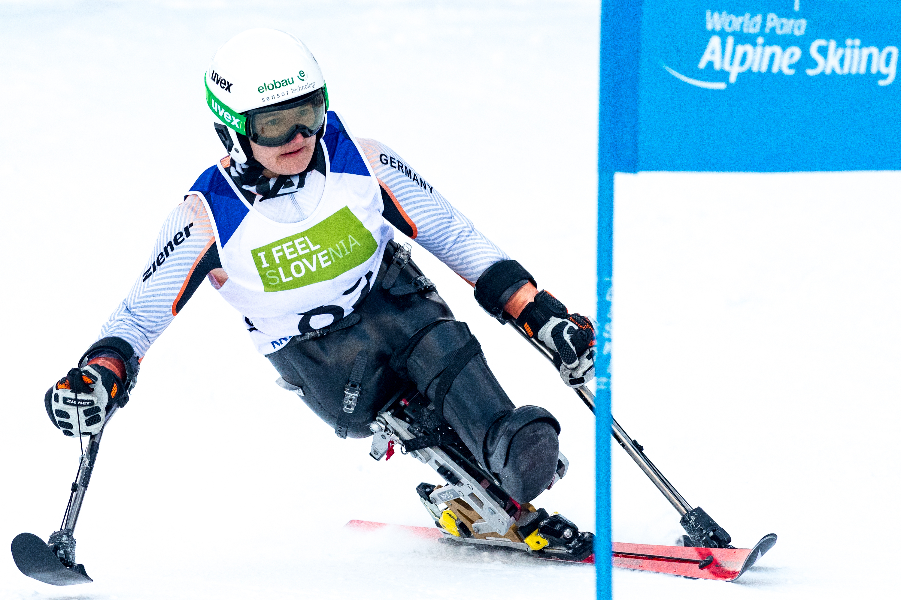 Monoski-Fahrerin Anna-Lena Forster beim Abfahrt Slalom | Foto: Ralf Kuckuck, DBS-Akademie